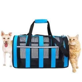 Сумка переноска для животных Черная с голубым