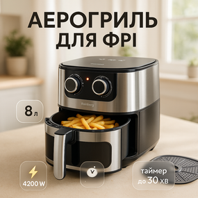 Електричні фритюрниці зі знімною чашею Rainberg RB-2269 4200Вт 8Л, Фритюрниця аерофритюрниця DE-97