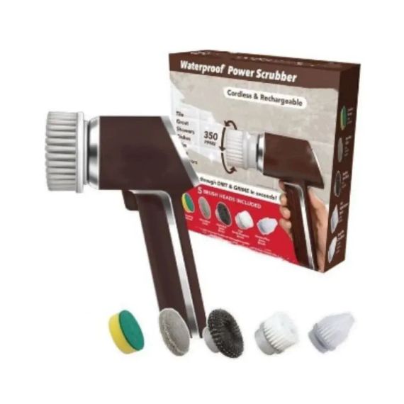 Бездротова електрична щітка для прибирання та миття посуду з 5 змінними насадками, USB заряджання | Зображення 2