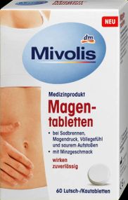 Пастилки Mivolis от изжоги, для защиты желудка, мятный вкус, 60 шт., Германия