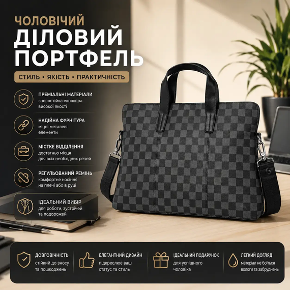 Сумка деловая мужская портфель для документов А4 черная стильная (2006М) | Зображення 1