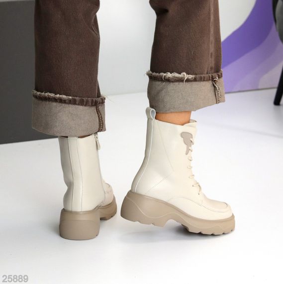 Бежеві зимові високі черевики натуральна шкіра доступна ціна | Зображення 7