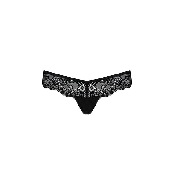 Мереживні трусики-танга з атласним бантиком Passion NAJA THONG L/XL, black | Зображення 4