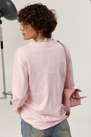 Вільний лонгслів з мереживом - пудра цвет, ONE SIZE (є розміри) | Зображення 1