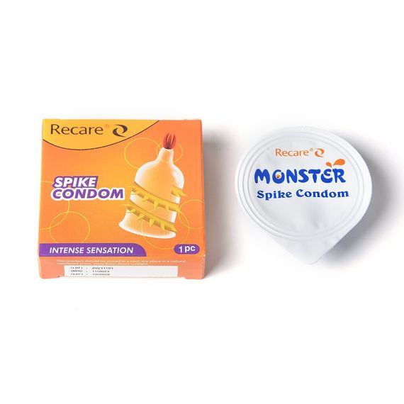 Насадка на член Recare Spike Condom Pink (презерватив з кульками та рядами шипів), Жовтий | Зображення 3
