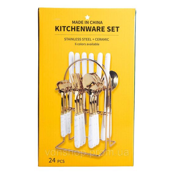 Набір столових приборів на підставці 24 предмети столовий набір на 6 персон Білий зі сріблом HP-20-50 | Зображення 8