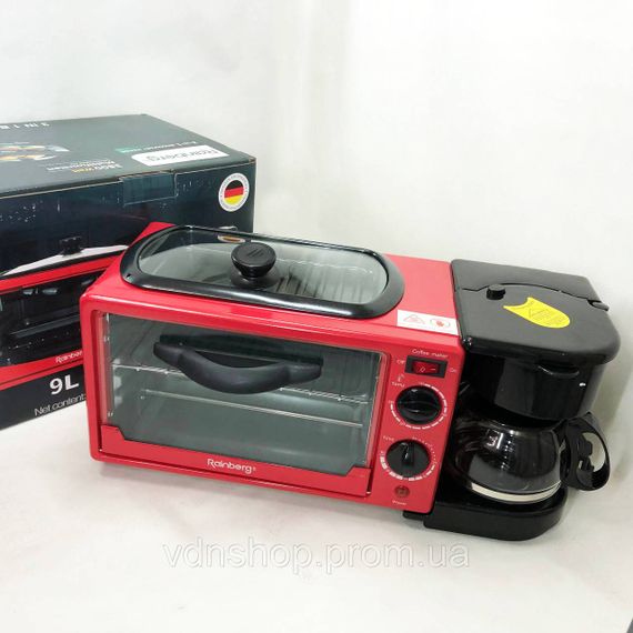 Настільні плити електронні Rainberg, Електрогриль для приготування сніданків, Духовка піч з кавоваркою QK-42 | Зображення 6