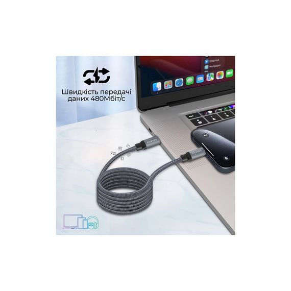 Дата кабель USB-C to USB-C 1.2m Promate (springy.grey) | Зображення 3