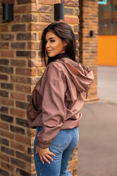 Женская свободная ветровка оверсайз с капюшоном FC1829 размер 50/54, цвет мокко | Зображення 1