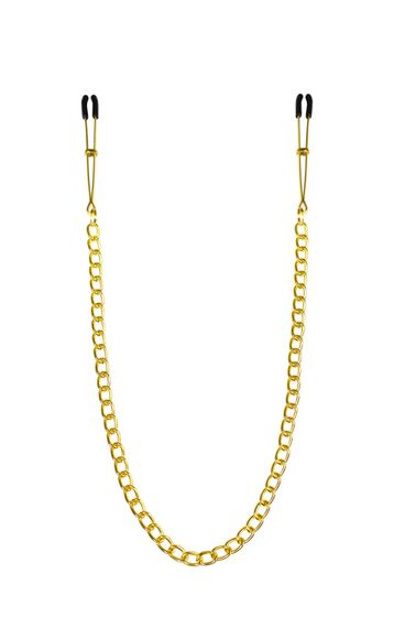 Тонкие зажимы для сосков с цепочкой Feral Feelings Chain Thin nipple clamps Золотистый One Size