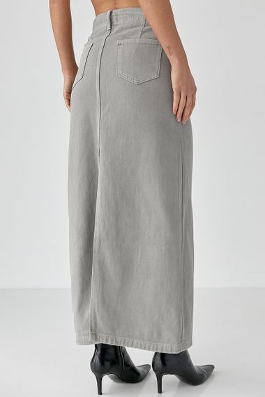 Котонова довга спідниця з розрізом - сірий цвет, L (є розміри) | Зображення 1