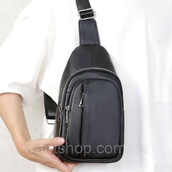 Чоловіча сумка-слінг шкіряна на одне плече чорна TM-35027