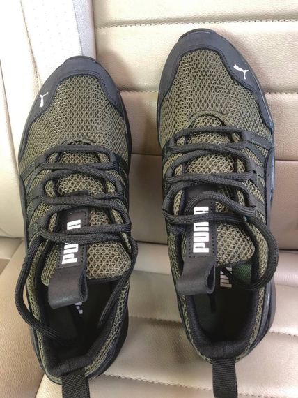 Кросівки літо натуральна шкіра- вставки сітка Puma колір олива. | Зображення 1