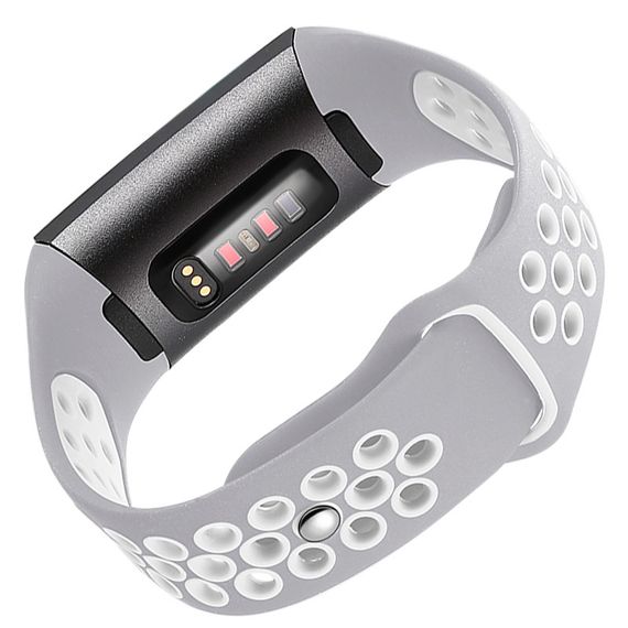 Силіконовий ремінець Primo з перфорацією для фітнес браслета Fitbit Charge 3 / 4 - Grey&White / розмір S | Зображення 2