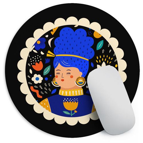 Килимок для мишки круглий Дівчина в українських квітах 20 см (RKYL_23F035)