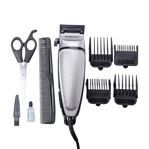 Машинка для стрижки волос Sokany SK-4643 электрическая  универсальная 4 насадки Серебристая | Зображення 3