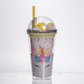 Пластиковий стакан з трубочкою і кришкою 400 мл багаторазовий Жовтий HP-18-1Y