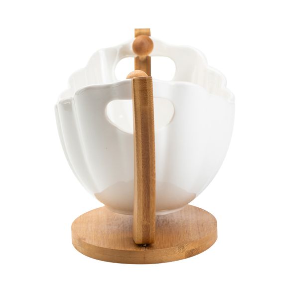 Фруктівниця порцелянова 33*14*16 см на бамбуковій підставці, білий HP1238 | Зображення 1