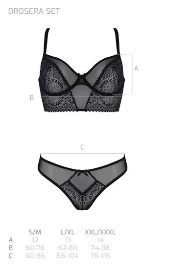 Комплект Passion DROSERA SET black S/M, сітка+мереживо, бюстьє та трусики танга | Зображення 4