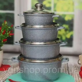 Набір каструль із мармуровим покриттям 8 предметів Benson BN-379