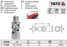 Карданний шарнир M=3/8"(9,5) L=49 мм YATO Польща YT-3850