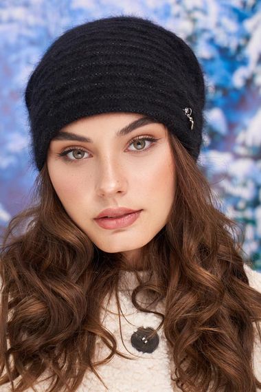 Нежная пушистая шапка-колпак (4976) черный