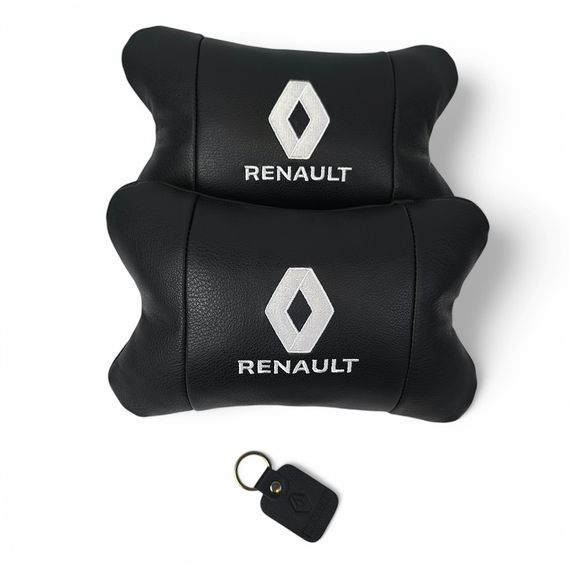 Набір подушок 2шт для авто Renault, натуральна шкіра, на підголівник у машину з логотипом Рено | Зображення 2