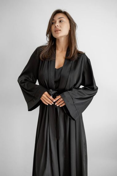 Жіночий шовковий халат Anetta колір чорний р.L/XL 442616 | Зображення 1