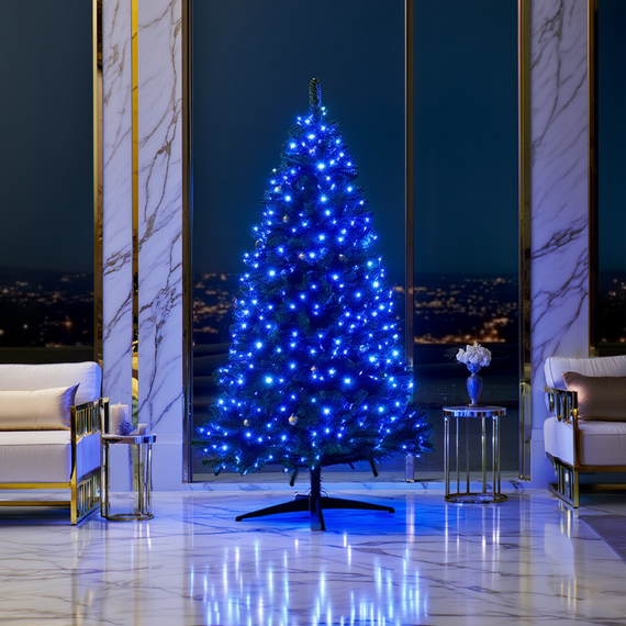 Новорічна гірлянда кімнатна «Роса» Хвойна лапа 50 м, 1500 LED, синє сяйво, білий провід | Зображення 1