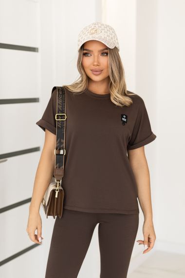 Женский спортивный костюм с лосинами и футболкой GF8711 цвет коричневый  размер 50/52 | Зображення 1