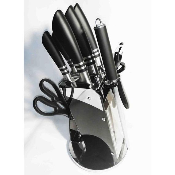 Набір ножів UNIQUE UN-1835 9 предметів точилка овочечистка нержавіюча сталь на підставці | Зображення 2