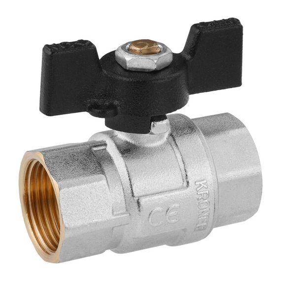 Кран кульовий Kroner 1" ВВ PN40 метелик, нікельований (CV033211) | Зображення 2