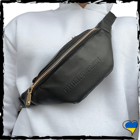 Бананка Philipp Plein. Сумка через плече, сумка на пояс. РР. Філіп Плейн чорна, унісекс