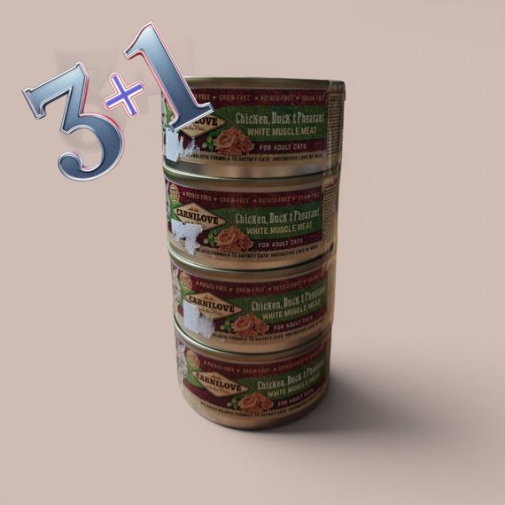 Вологий корм з куркою качкою та фазаном Carnilove Chicken Duck Pheasant для котів по 100 г 3+1 в подарунок (400 г)