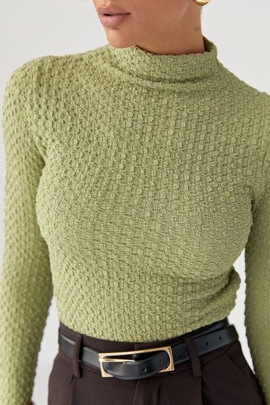 Облягаючий гольф із жатої тканини - салатовий цвет, L (є розміри) | Зображення 3