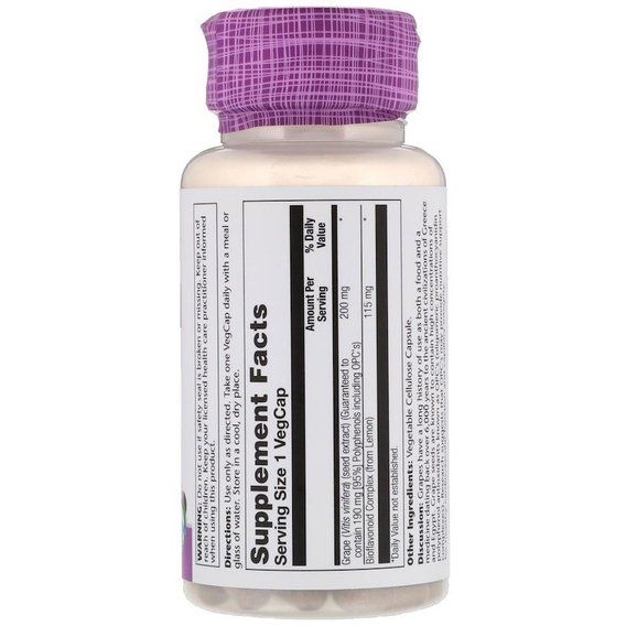 Экстракт виноградных косточек Solaray Grape Seed Extract 200 mg 60 Veg Caps SOR-66118 | Зображення 1