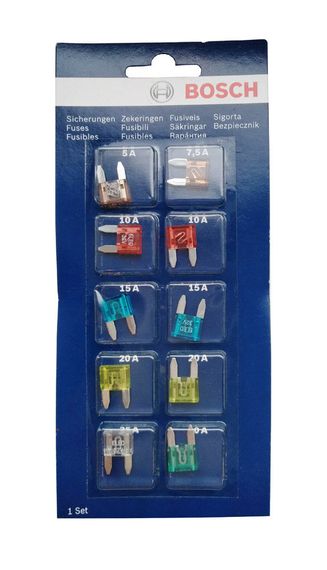 Комплект запобіжників BOSCH (1x5/7.5/25/30A; 2x10/15/20A) mini