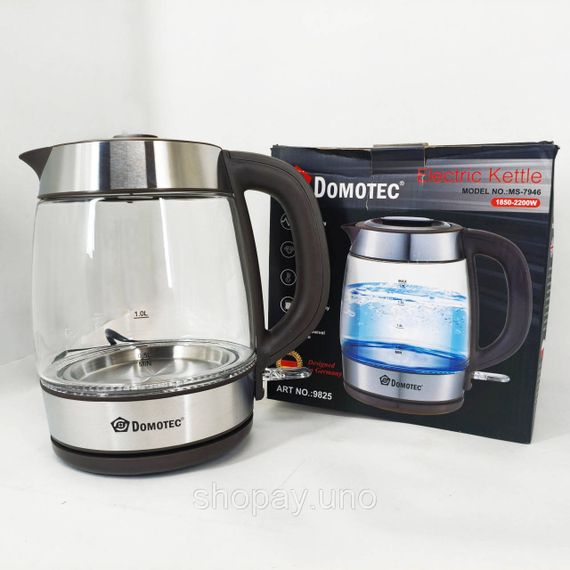 Скляний електричний чайник стильний Domotec MS-7946 1.7л 2200Вт, Потужний електричний електрочайник UY-66 | Зображення 3