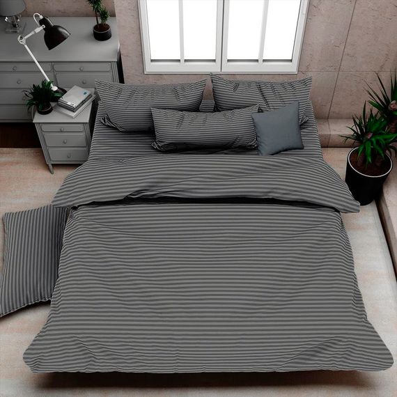 Постільна білизна Love You Бязь Gold Смужка Сіра/темно-сіра Двоспальна