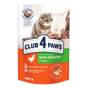Вологий корм пауч Club 4 Paws Premium Adult для дорослих котів, курка в соусі 100г