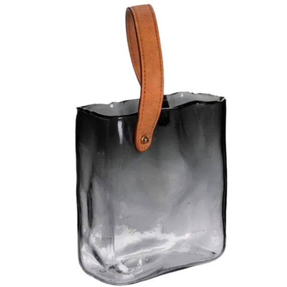 Скляна ваза сумочка з ручкою 16×8×18.5 (см) декоративна Сірий HP-19-156-2 | Зображення 3