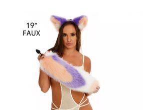 Анальний хутряний хвіст без пробки, Триколірний: Персиковий, фіолетовий, білий з персиковим кінчиком, OKOVA 50 см. sexstyle