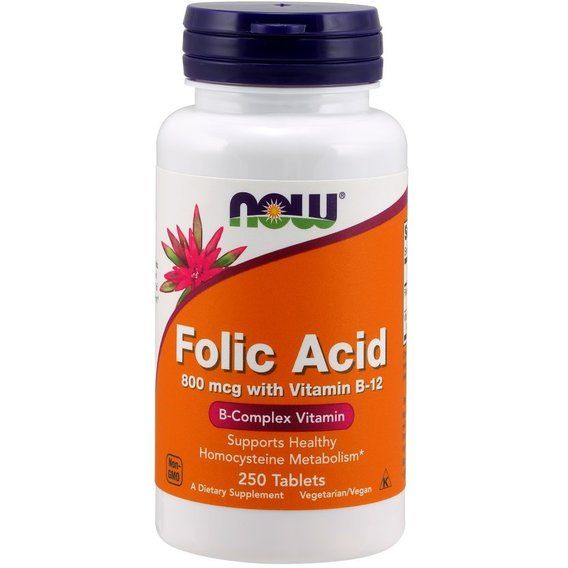 Фолієва кислота NOW Foods Folic Acid 800 mcg with Vitamin B-12 250 Tabs