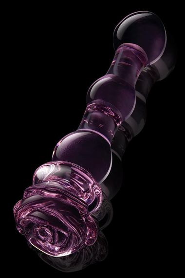 Скляний фалоімітатор Dream Toys Glaze Glass у формі бутона троянди з намистинами, рожевий Sex Aura | Зображення 2