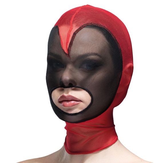 Маска серце сітка з відкритим ротом Feral Feelings - Hearts Mask Red/Black Sex Aura
