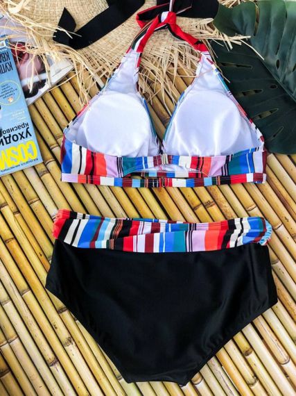 Роздільний яскравий купальник Plus Size знімними чашками та високими плавками | Зображення 5