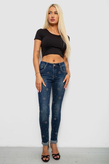 Джинси жіночі однотонні Skinny, колір синій, 244RA-019 | Зображення 1