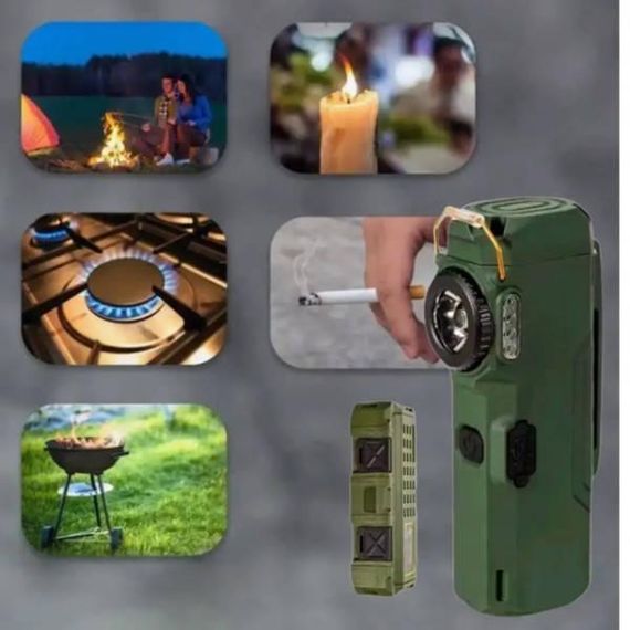 Зажигалка с фонариком аккумуляторная с индикатором заряда MULTIFUNCTIONAL D51-SMD Зеленая