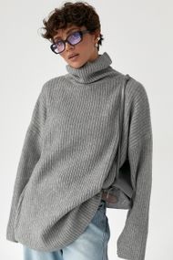 Тепла в'язана туніка в рубчик - сірий цвет, ONE SIZE (є розміри)