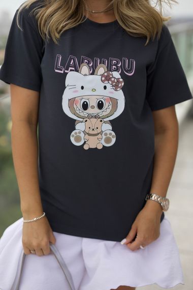 Женская классическая футболка Labubu прямая свободная цвет темно-серый, размер 42/44, GF05259 | Зображення 2